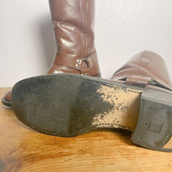 Distressed Square Toe Harness Boots Women's Size 11 Brown Faux Leather Moto Boho - Picture 8 of 13